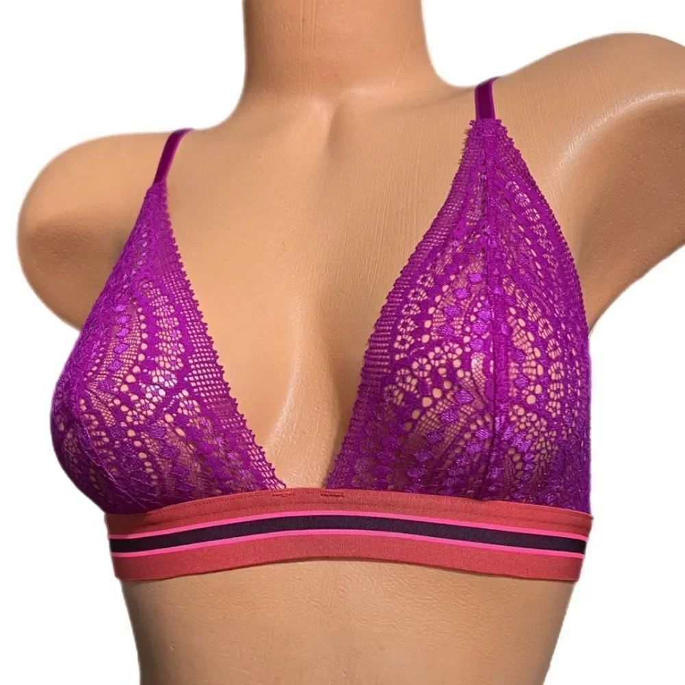 Victorias Secret Very Sexy sheer lace Triangle bonded bralette bra magenta Small